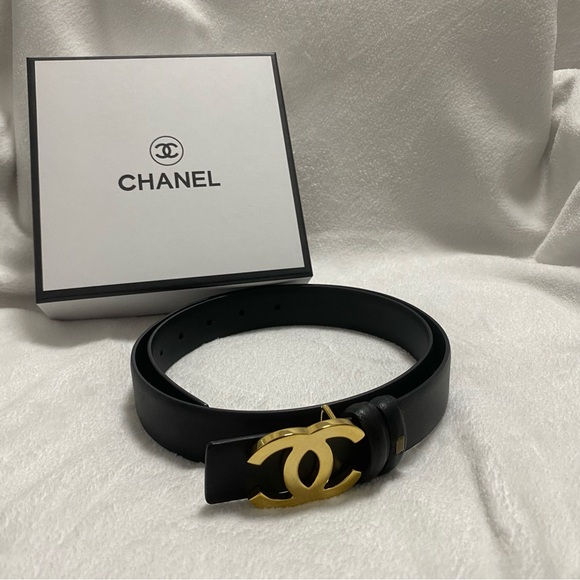 Chanel Black Belt with Gold Logo Buckle - Picture 1 of 8